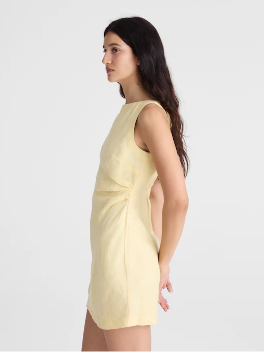 NWT MADEWELL Boatneck Shirred Mini Dress 100% Linen Candlelight 8 Butter Yellow - Picture 13 of 15